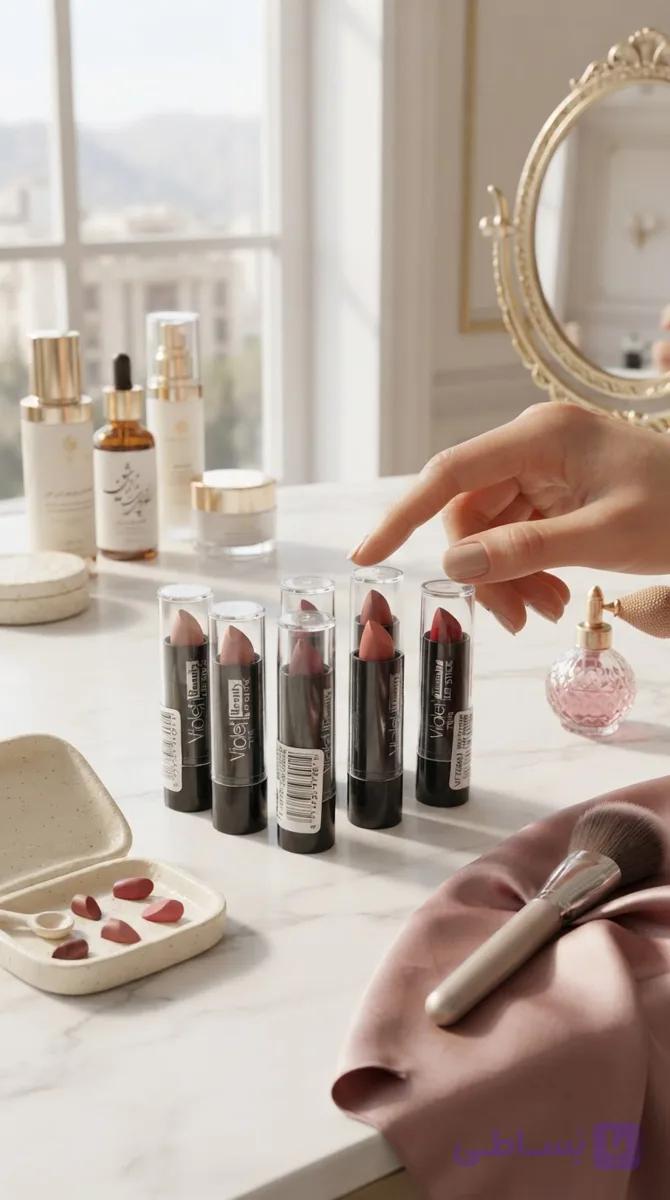 رژ لب جامد ویولت بیوتی مدل Violet Beauty مدل Twin با فرمولاسیون نرم و کرمی،