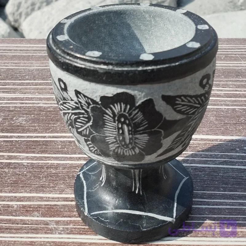 هاون سنگی پایه دار طرح دارسایز متوسط مناسب زعفران و ادویه