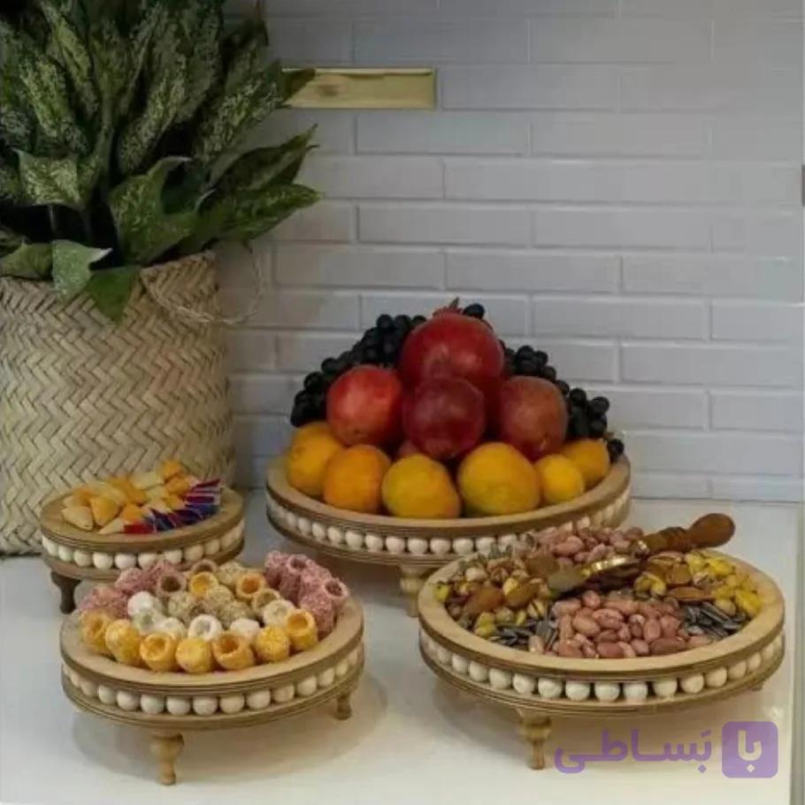 ست پذیرایی چوبی گرد 4 تیکه پایه خراطی