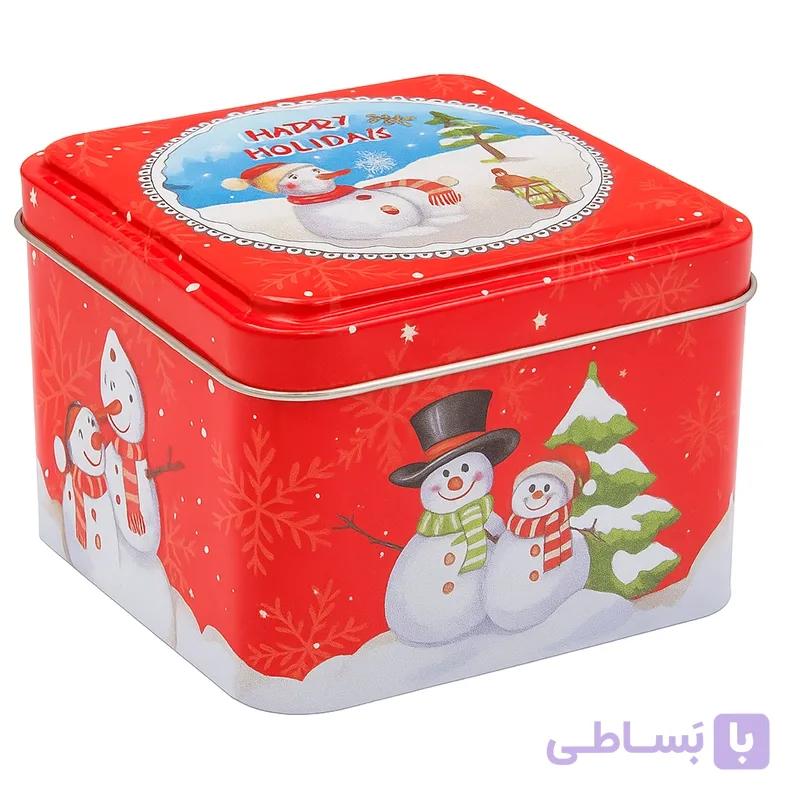قوطی فلزی طرح کریسمس قرمز درب برجسته مدل آدم‌برفی — تصویر 1