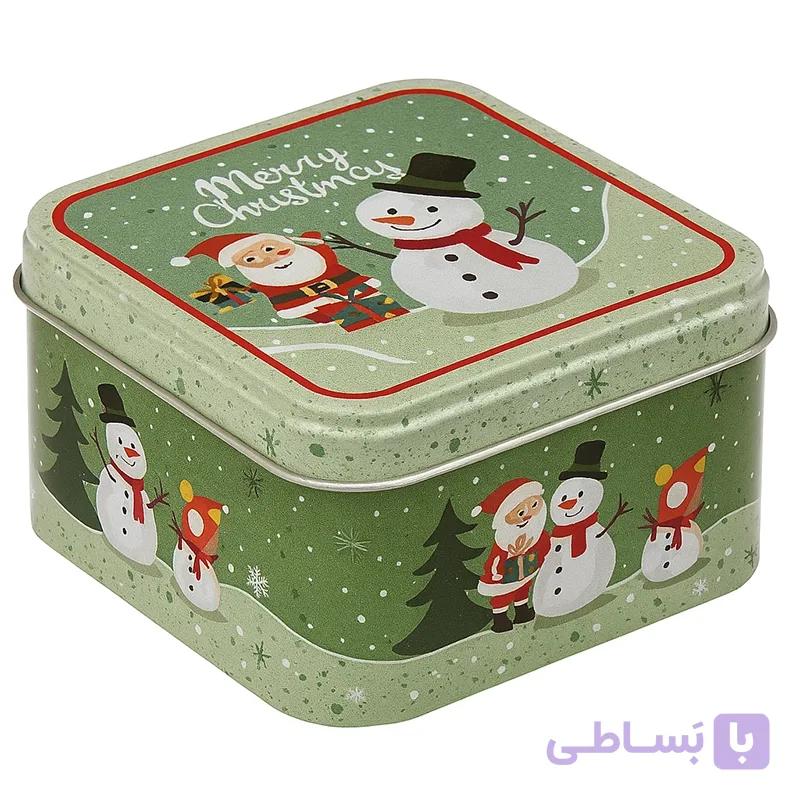 قوطی فلزی طرح کریسمس سبز مدل آدم‌برفی — تصویر 1
