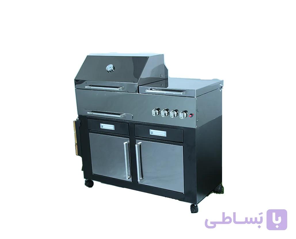 باربیکیو ۱۱۰ سانتی متر استیل دودی با اجاق گاز و سرخکن sgrc-110 — تصویر 1