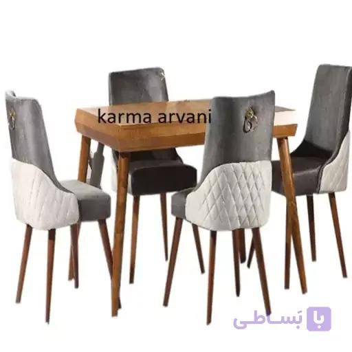 میز و صندلی ناهار خوری 4 نفره چوبی نیوچستر طوسی آجری 120*80*77 برند صنعت چوب کارما