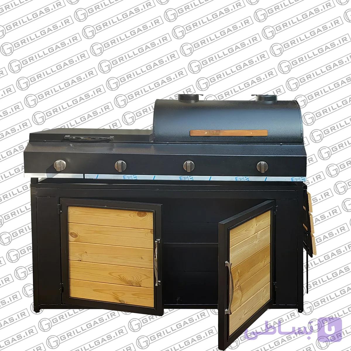 باربیکیو گازی همراه پلوپز و سرخ کن با کابینت چوبی مدل G120K2