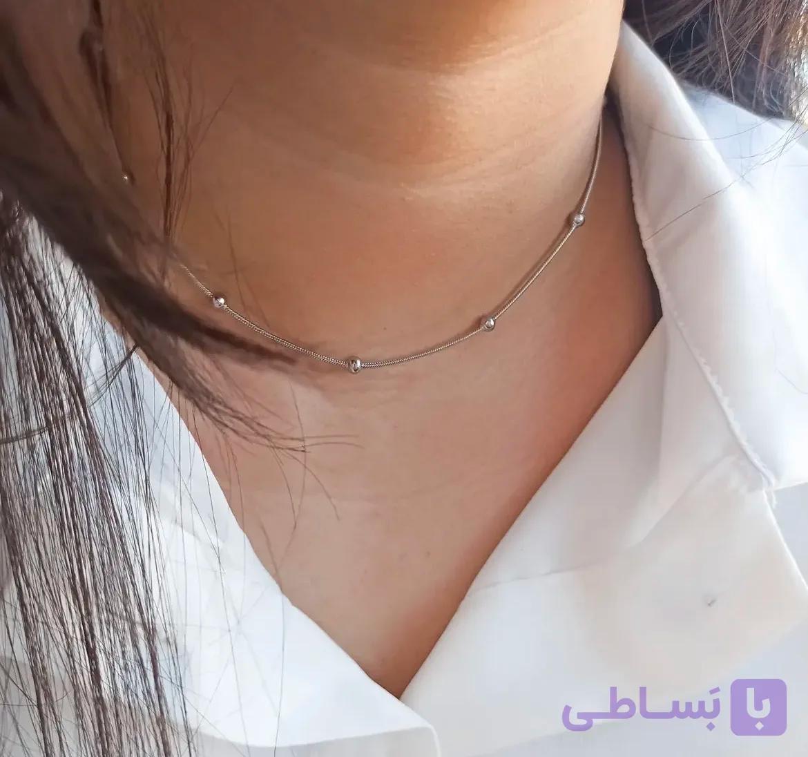 گردنبند توپی استیل نقره ایی رنگ ثابت ضداب