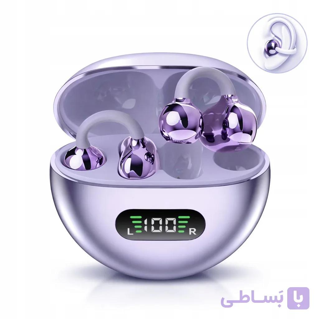 هدفون ورزشی بی‌سیم Q71 داخل گوشی با بیس قوی کلیپسی بنفش — تصویر 1