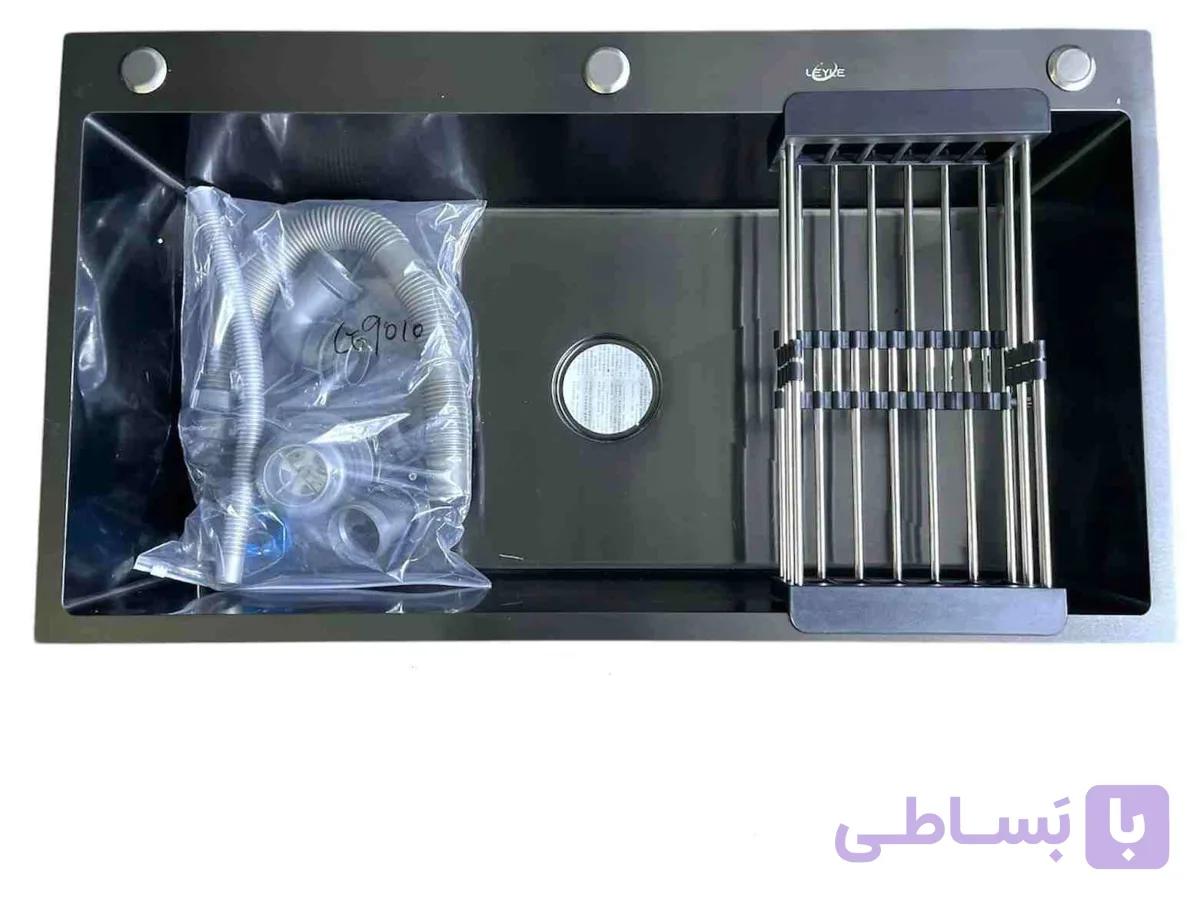 سینک ظرفشویی دست ساز دودی سایز 75*45 تک لگن با سیفون و سبد