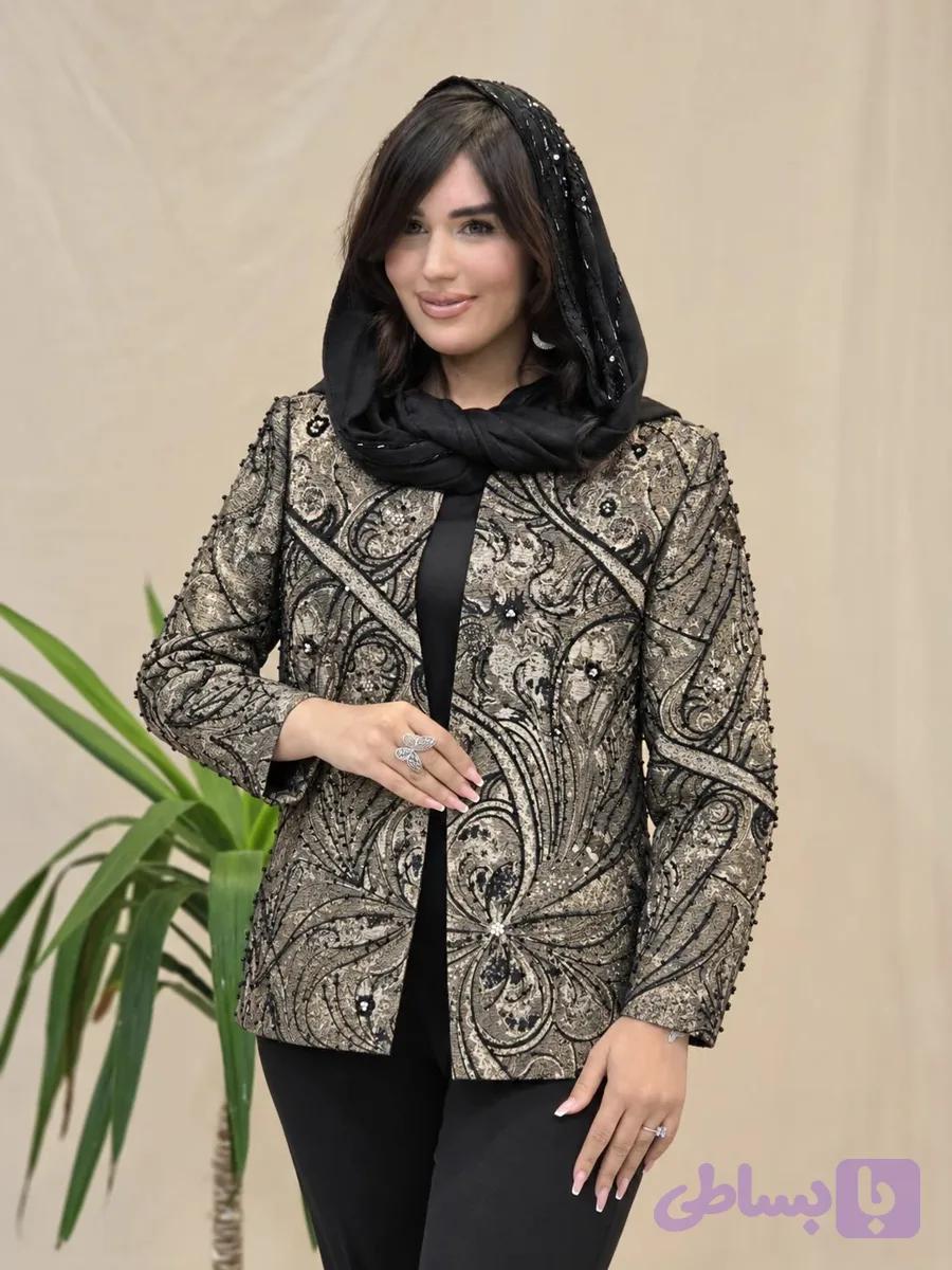کت مجلسی ژاکارد مدل آیلین مشکی کد_3032 — تصویر 1