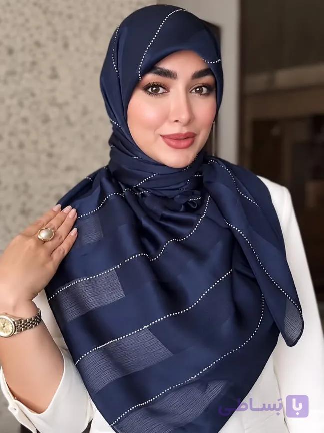 روسری ابریشم ژاکارد راه راه کد ۱۰۶۹ — تصویر 1