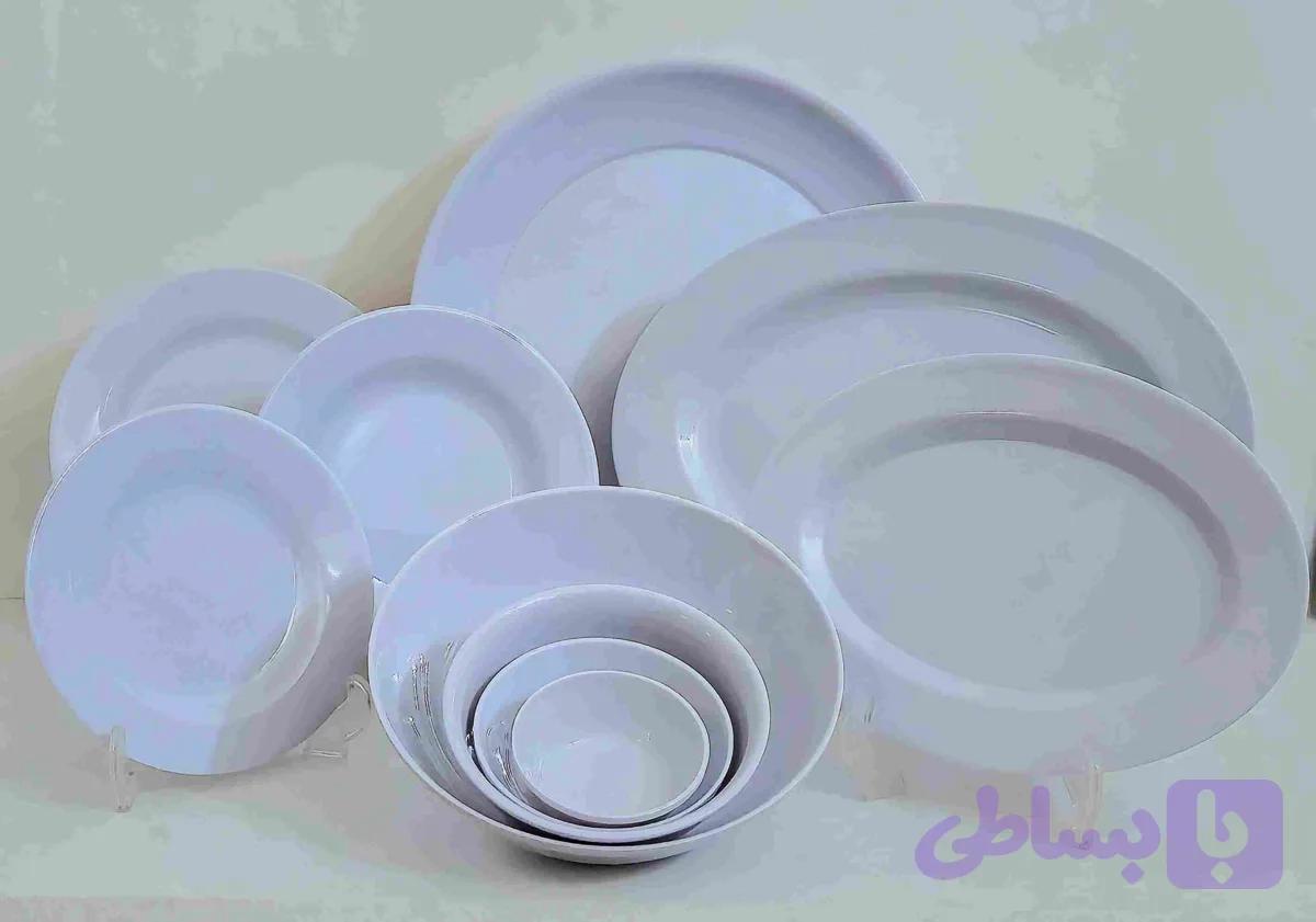 سرویس 6 نفره 35 پارچه چهارگوش سفید (سفید آبی)