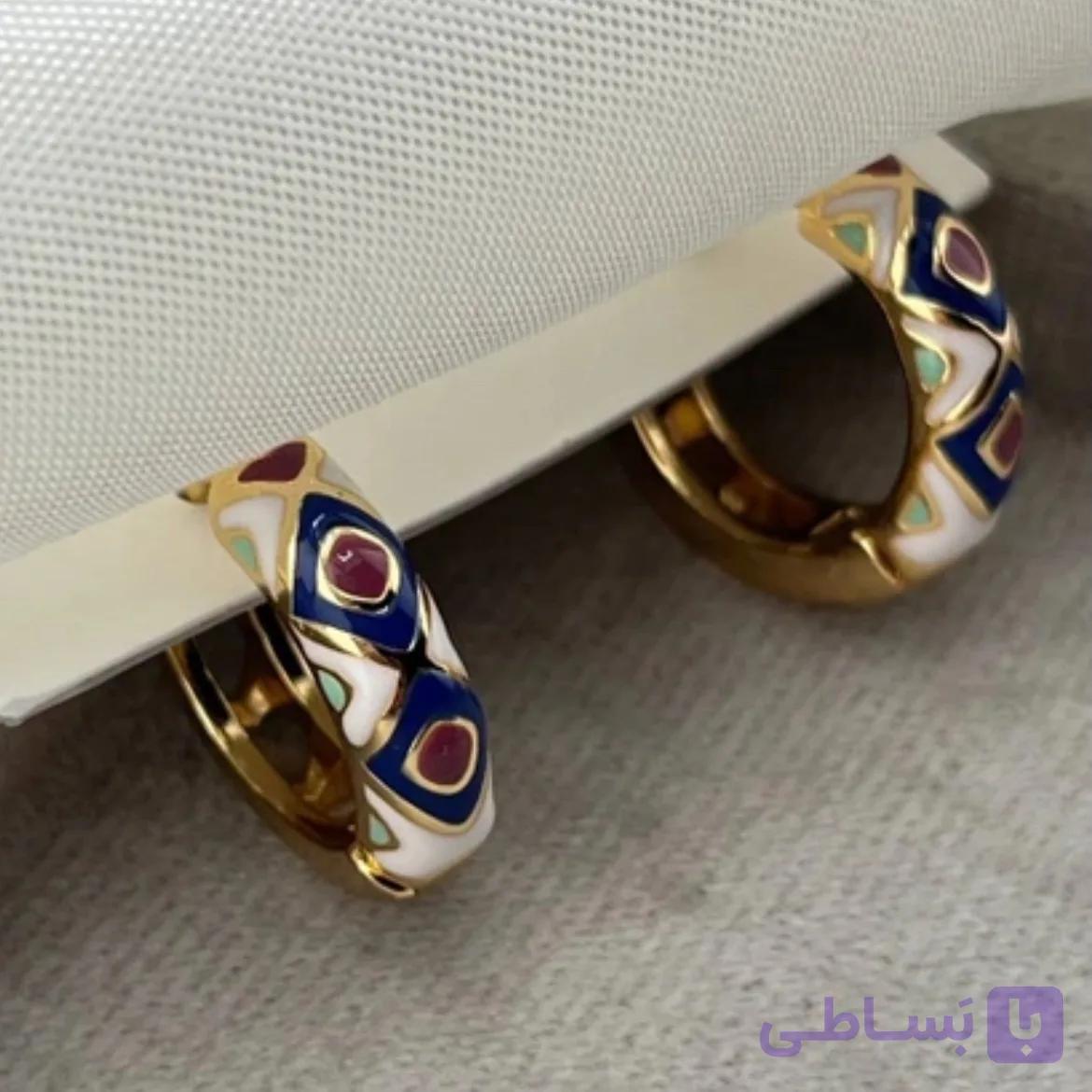 گوشواره مینا کاری زنانه طرح لوزی رنگی