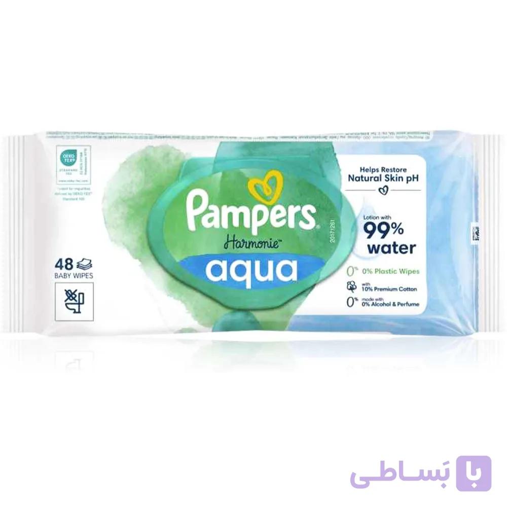 دستمال مرطوب کودک پمپرز Pampers مدل Aqua  بسته 48 عددی — تصویر 1