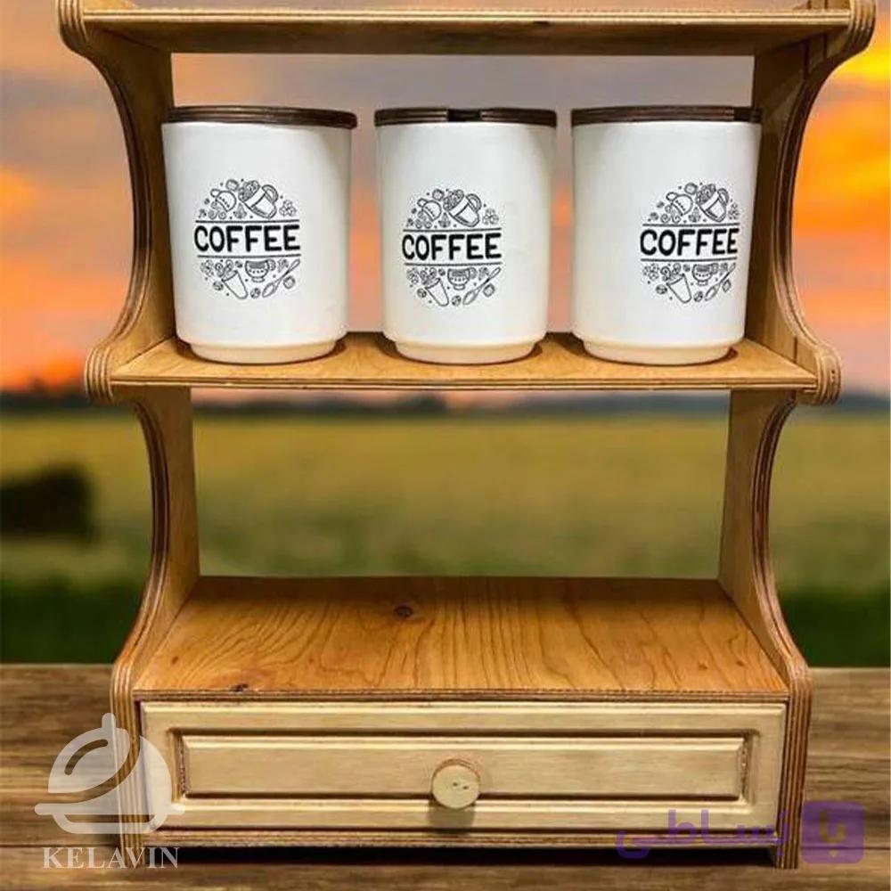 استند سه طبقه کشودار چوبی طرح COFFEE لوکس — تصویر 1
