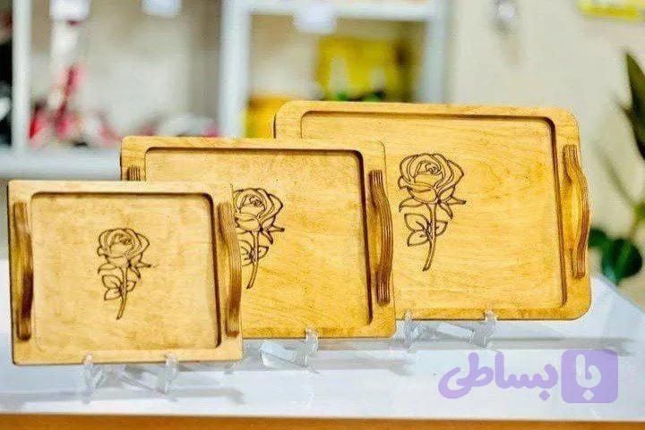 سینی چوبی ۳ تیکه طرح گل