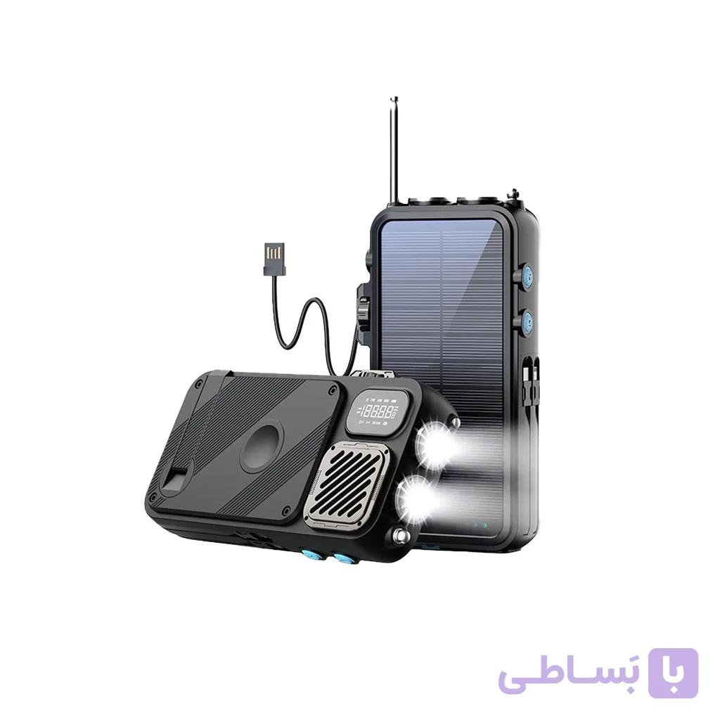 پاوربانک خورشیدی 16000 و اسپیکر بلوتوث پاورولوژی Powerology 16000mAh Solar PP049 توان 20 وات — تصویر 1