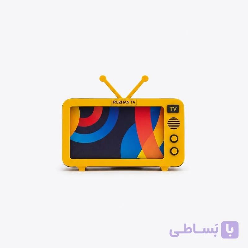نگهدارنده موبایل چوبی روژان طرح تلویزیون رنگ زرد — تصویر 1