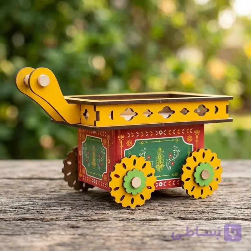 چرخ دستی چوبی نوستالژی زرد — تصویر 1