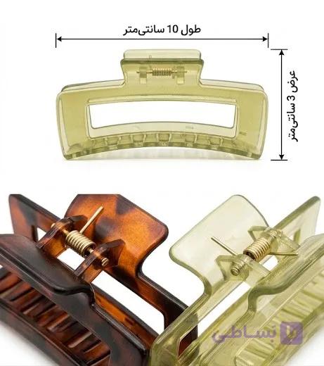 کلیپس مو بزرگ مستطیلی مدل آکریلیک (طرح پلنگی و شفاف) – طول ۱۰ سانتی‌متر