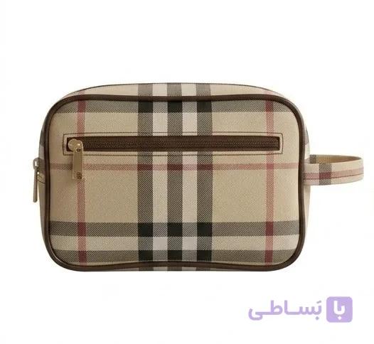 کیف لوازم آرایشی طرح چارخانه کلاسیک مدل بربری با دو زیپ بالا و جلوی (واشبگ) — تصویر 1