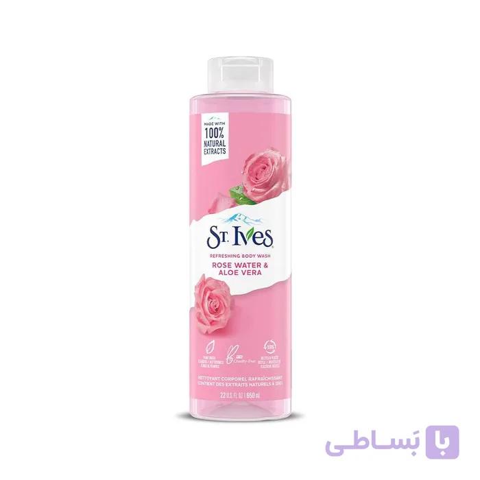 شامپو بدن طراوت‌بخش سنت ایوز (St. Ives) مدل Rose Water & Aloe Vera حجم ۶۵۰ میلی‌لیتر
