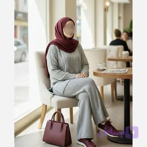 بلوز شلوار بافت(طوسی) — تصویر 1