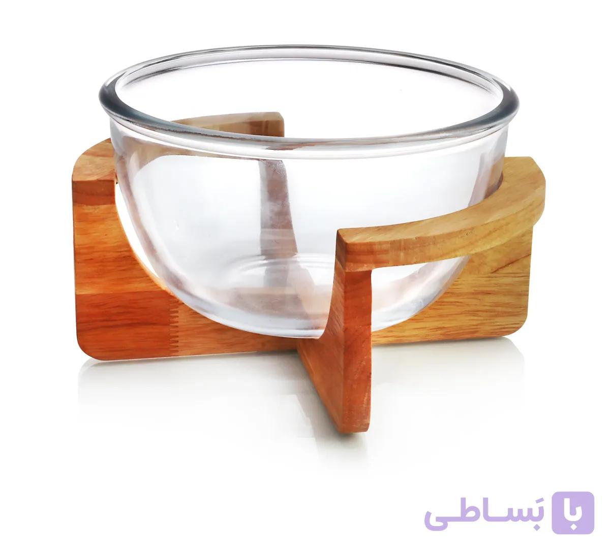 کاسه گرد شيشه اي پايه چوبي راشين هوم کت — تصویر 1