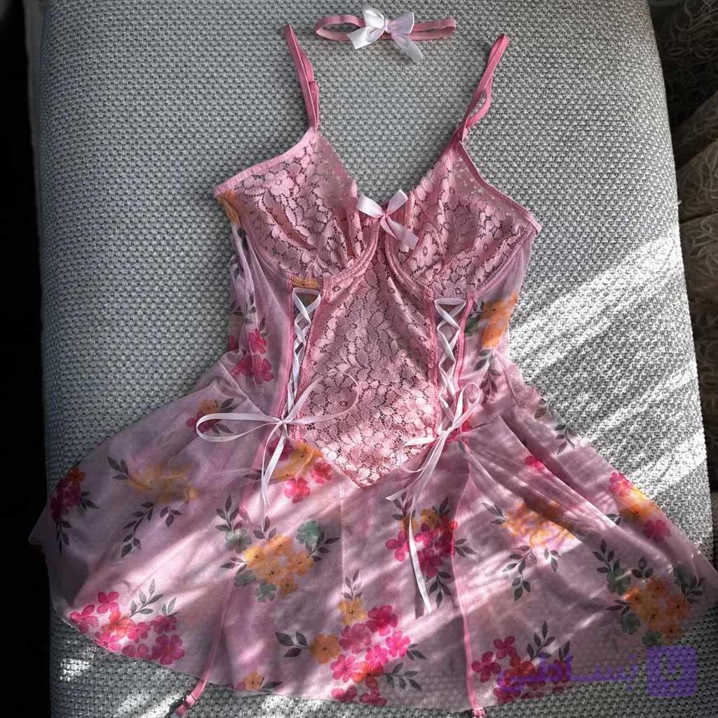 پیراهن صورتی گلدار کد 8001 — تصویر 1
