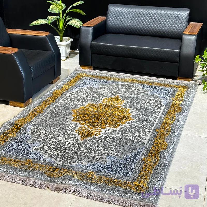 فرش ماشینی طرح آرین کد 70047 طوسی طلایی — تصویر 1