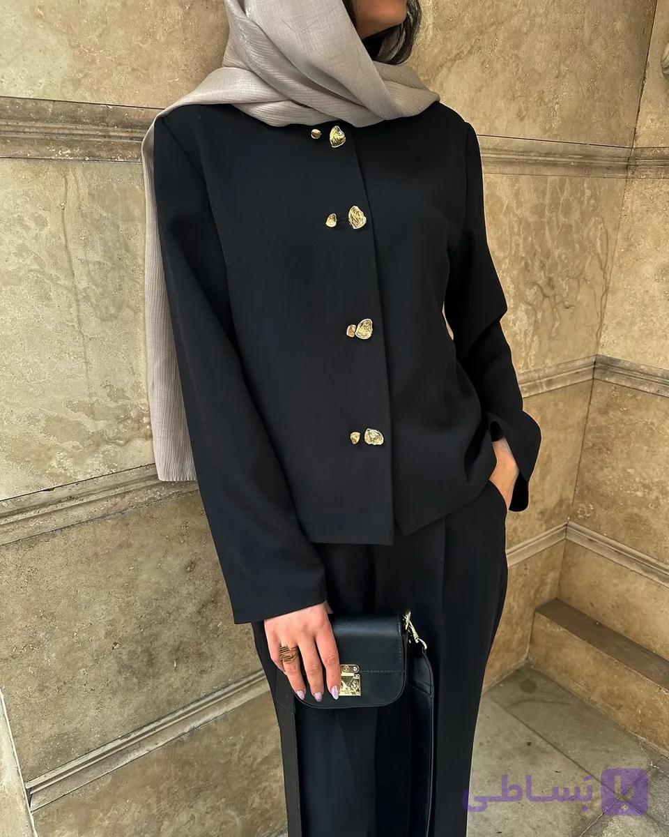 کت و شلوار کرپ مشکی زنانه