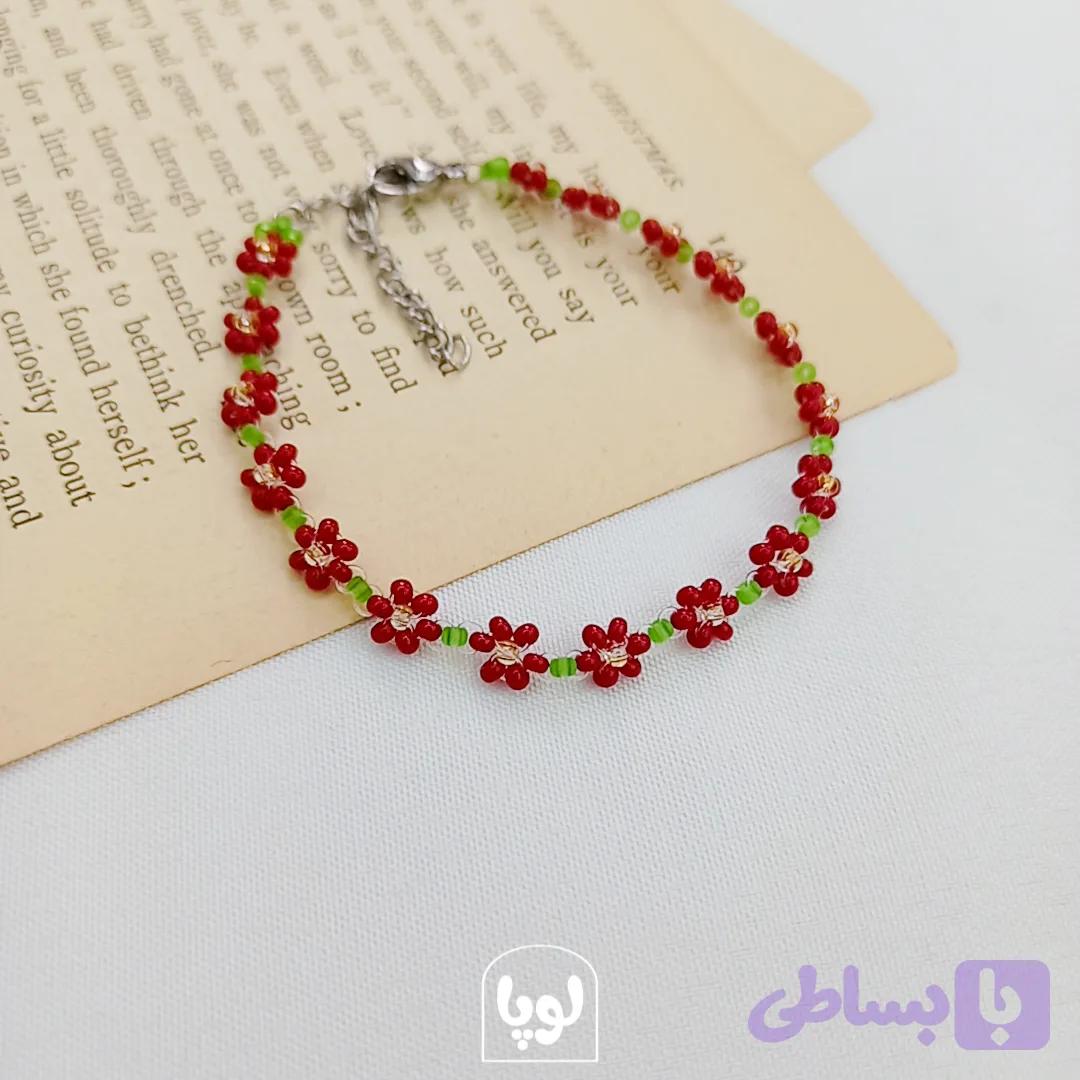 دستبند منجوقی مدل گل سرخ
