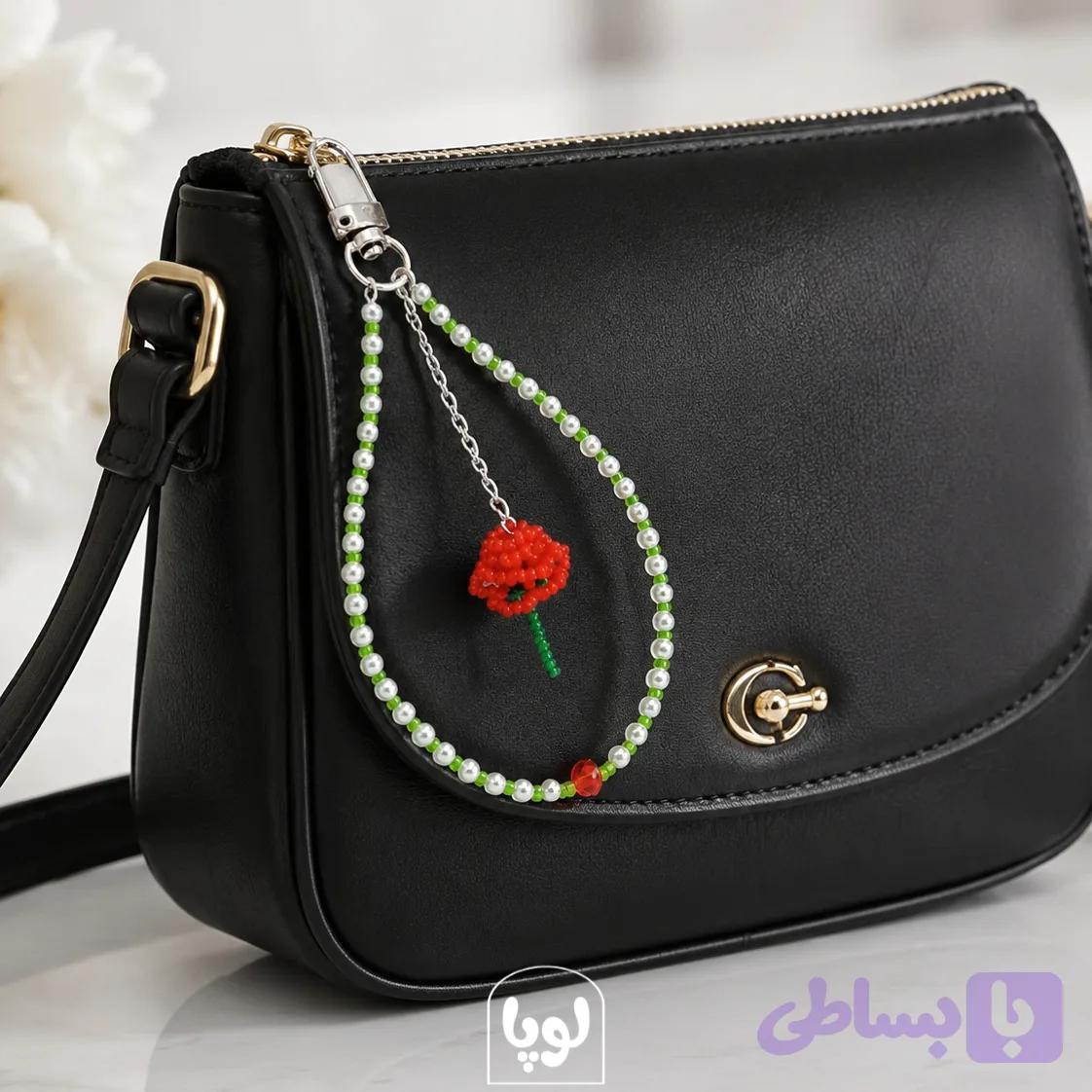 آویز کیف دستساز گل رز قرمز