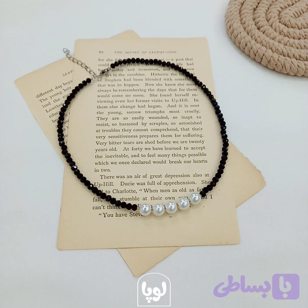گردنبند کریستال و مروارید رنگ مشکی