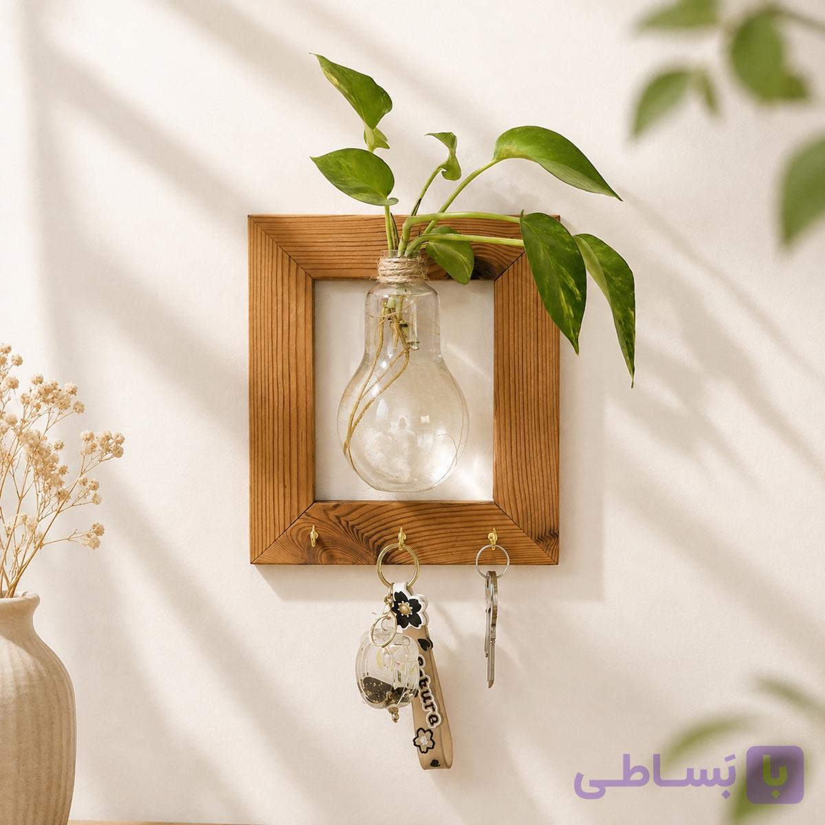 جاکلیدی دیواری مدل قاب با چوب طبیعی — تصویر 1