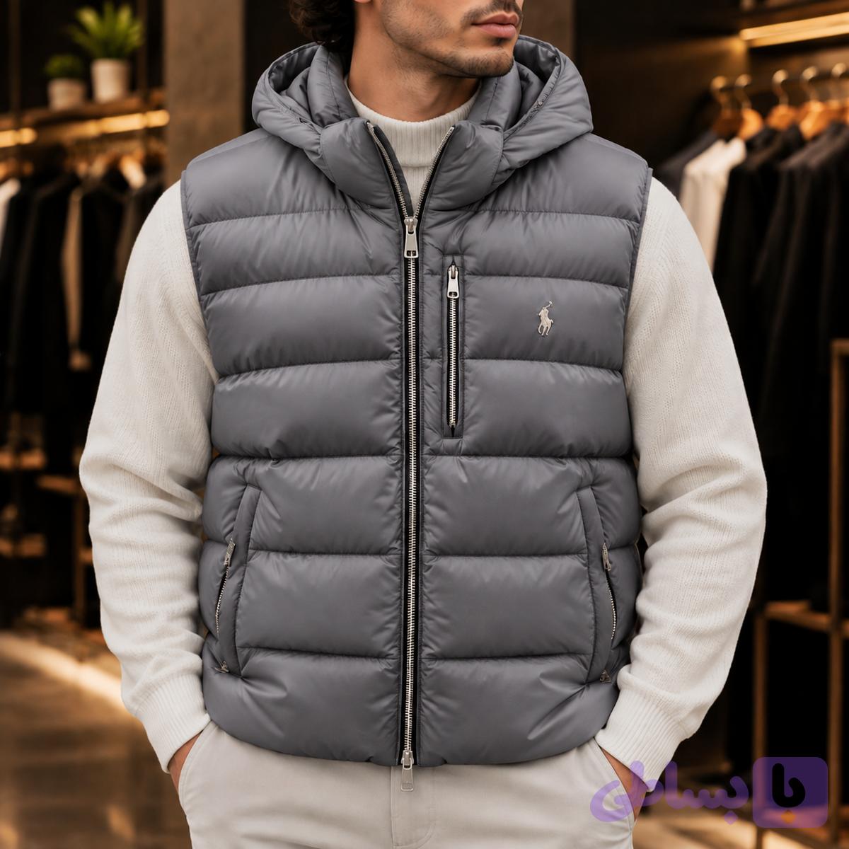 پافر کلاه دار Polo پلاک دار طوسی — تصویر 1