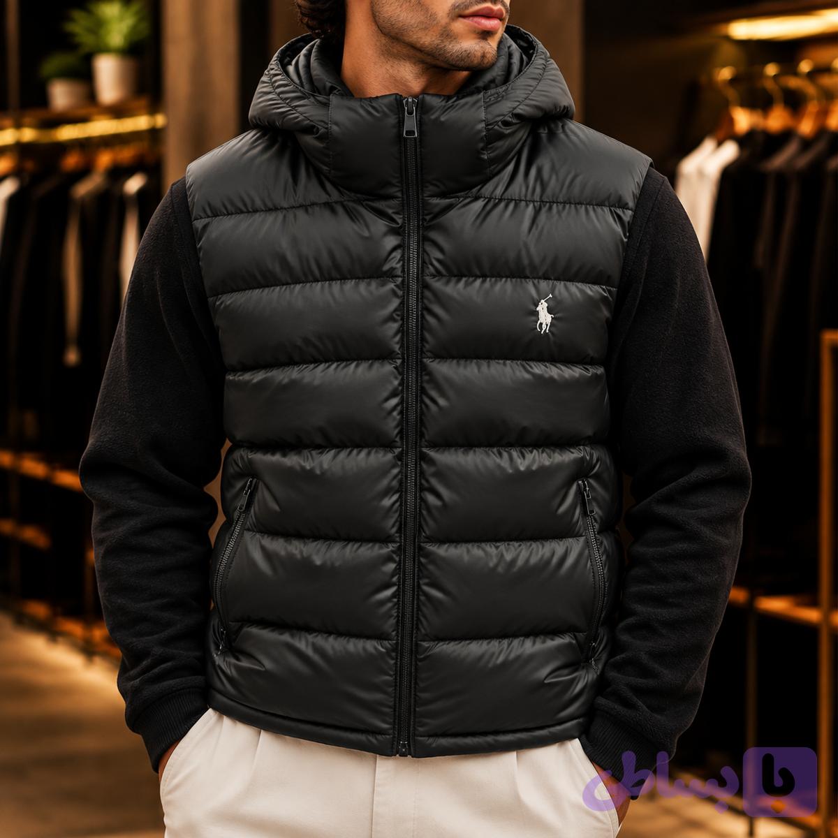 پافر کلاه دار Polo گلدوزی مشکی