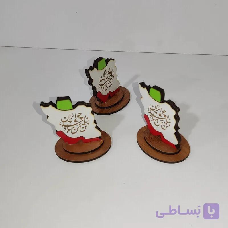 مینی استند تبلیغاتی  رومیزی نقشه ایران چوبی  - با حک شعر (چو ایران نباشد تن من مباد) بسته 10عددی