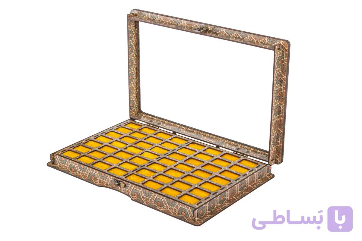 جعبه جای انگشتری چوبی 56 عددی با قفل و لولای فلزی(خاتم) — تصویر 1