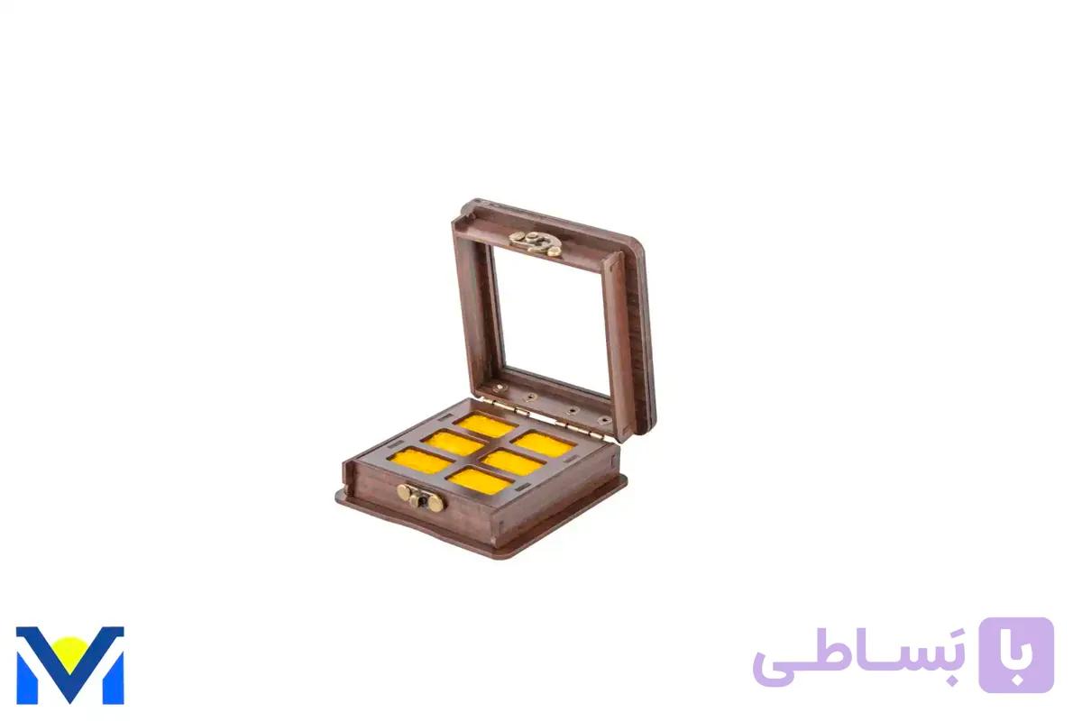 جعبه انگشتری چوبی 6 عددی با قفل و لولای فلزی (طرح خاتم)