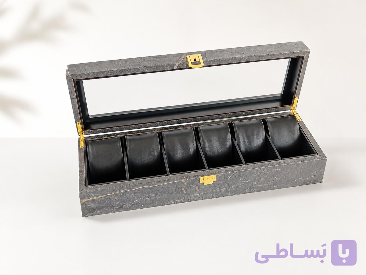 جعبه ساعت مچی لوکس 6 عددی همراه با بالشتک چوبی و چرمی — تصویر 1