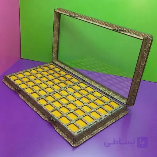 جعبه جای انگشتری چوبی 70 عدد با قفل و لولای فلزی (خاتم) — تصویر 1