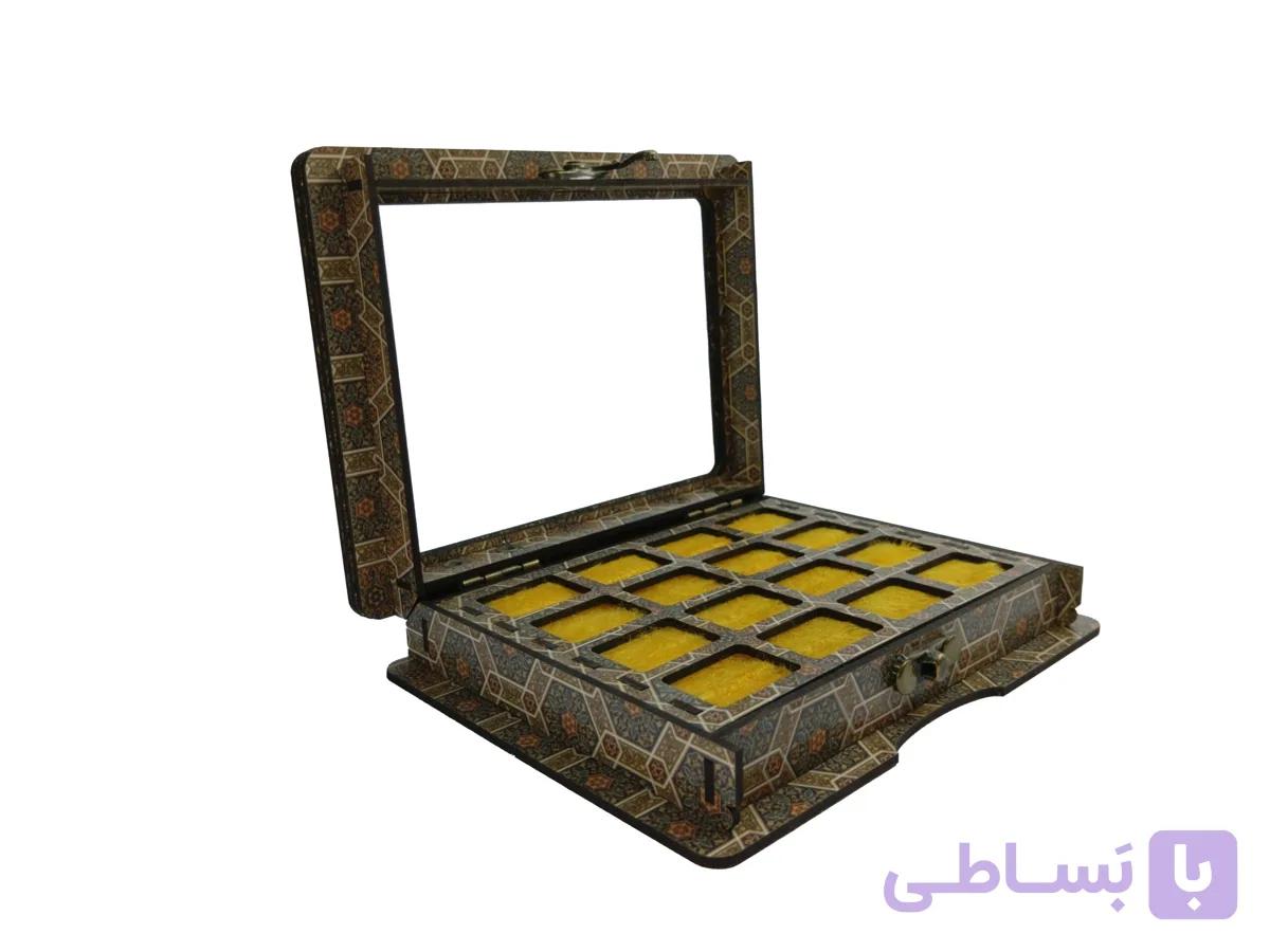 جعبه جای انگشتری 16 عددی با قفل و لولا فلزی (خاتم) — تصویر 1
