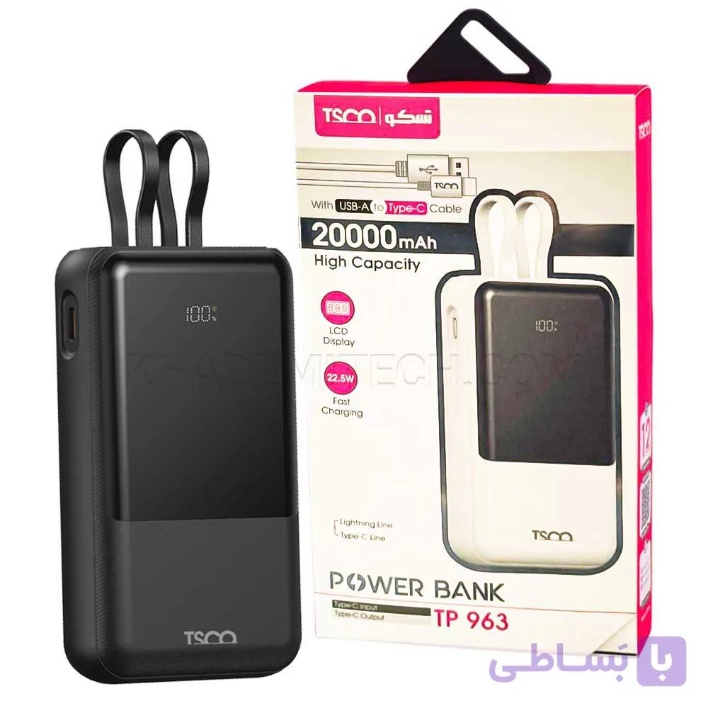 پاوربانک تسکو مدل TSCO TP 963 20000mAh 18W مشکی — تصویر 1