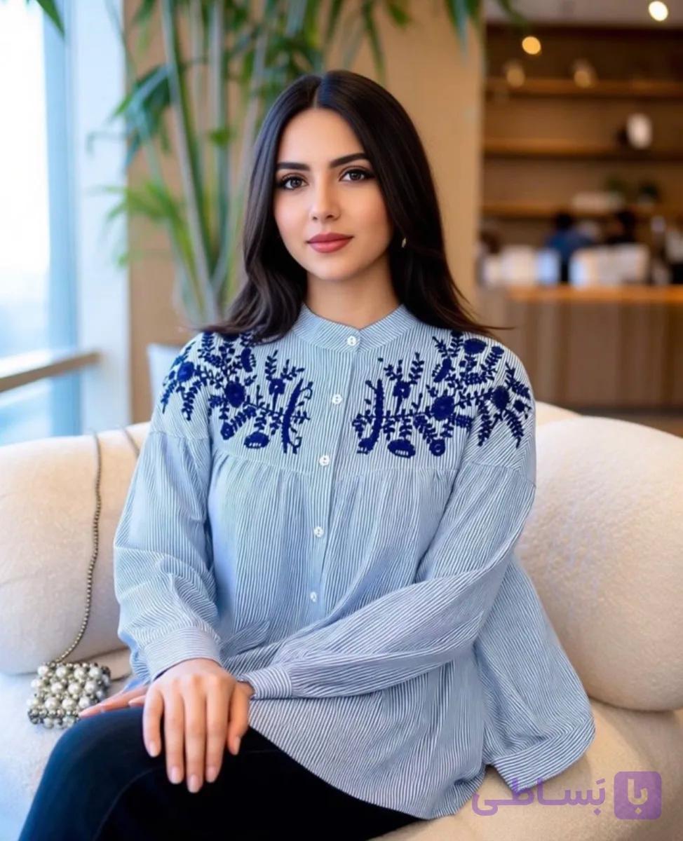 شومیز تترون زنانه گلدوزی شده مدل رازک — تصویر 1