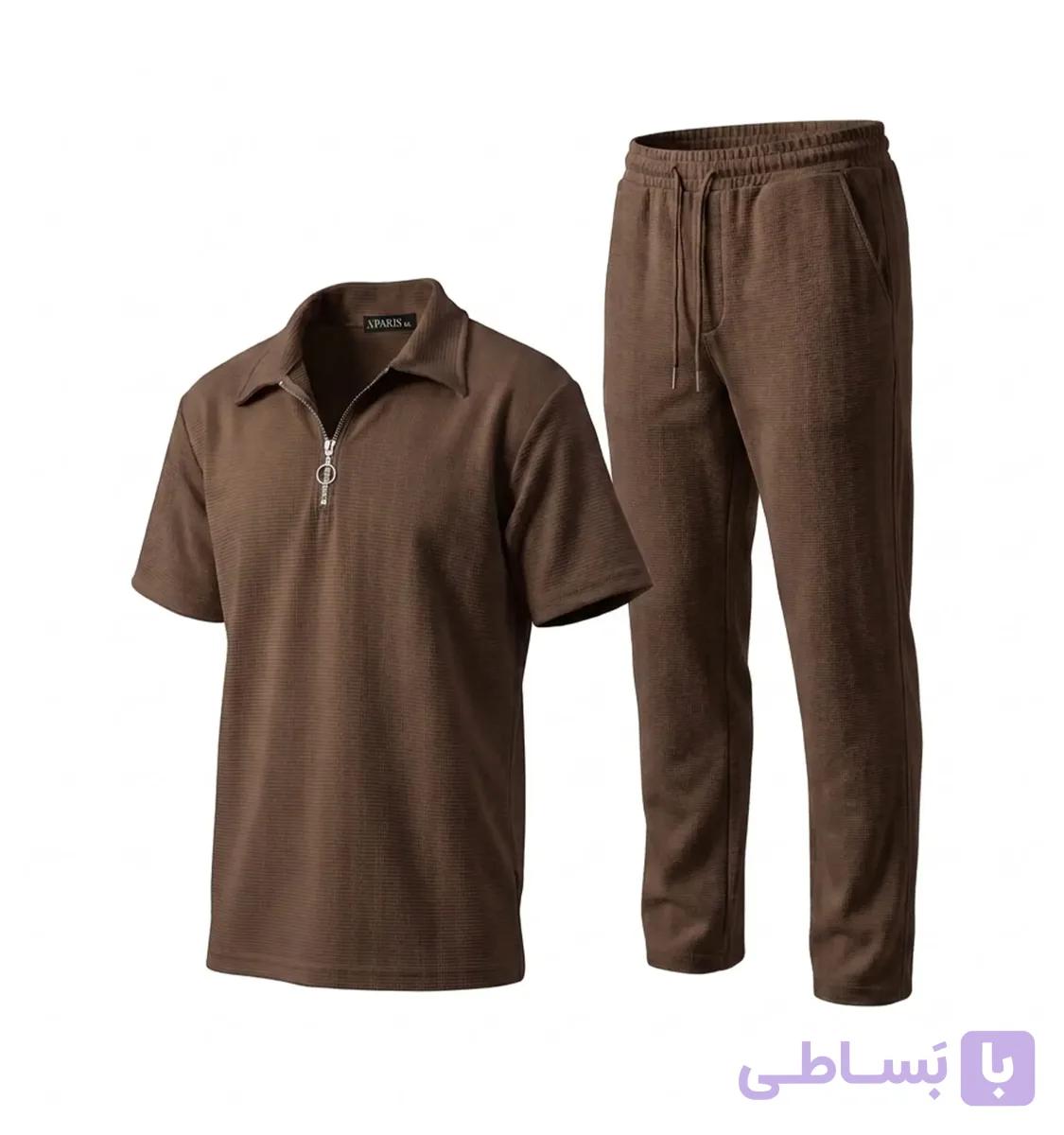 ست مردانه تیشرت و شلوار مراکشی قهوه‌ای – استایل کژوال و راحتی