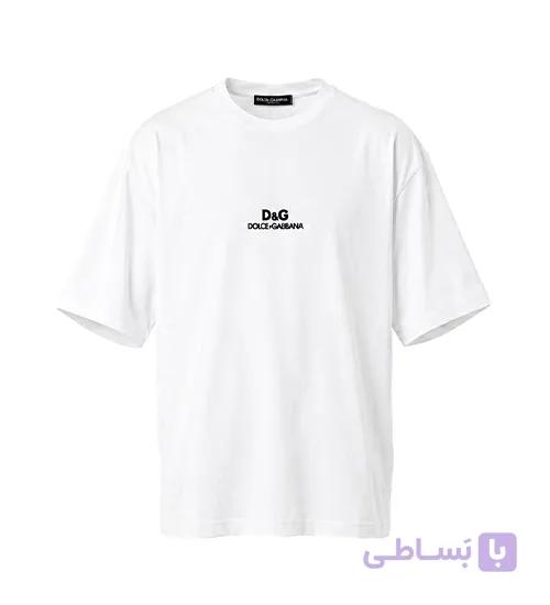 تیشرت D&G یقه گرد مردانه باکسی سفید نخ پنبه طرح دار — تصویر 1