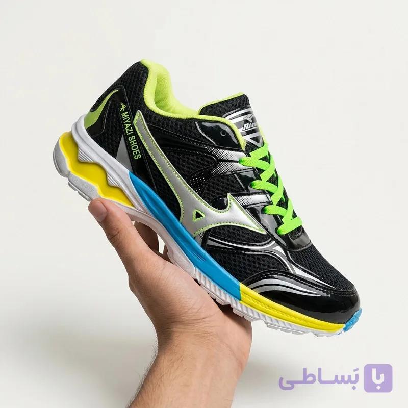 کفش اسپرت مردانه نیازی مدل Sport Running (ترکیب مشکی، فسفری و آبی) — تصویر 1
