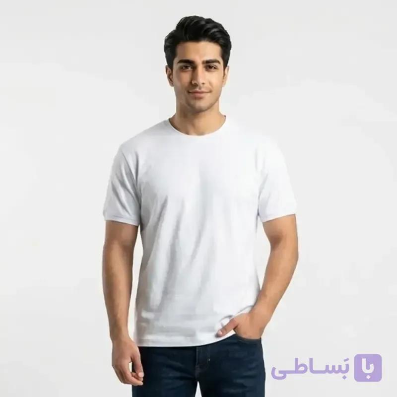 تیشرت بیسیک مردانه یقه گرد پنبه خالص سفید کد 11856 — تصویر 1