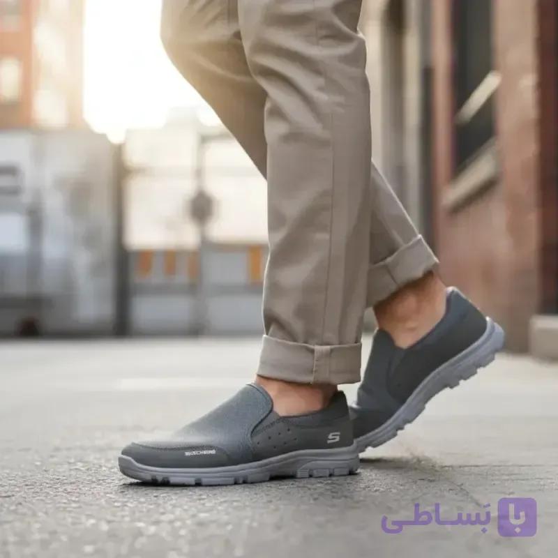 کفش پیاده روی و روزمره اسکچرز طوسی مدل نسیم تاب مناسب آقایان و بانوان — تصویر 1