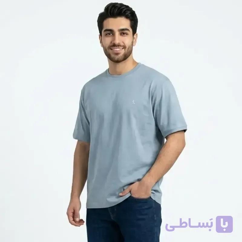 تیشرت بیسیک مردانه پنبه خالص یقه گرد طوسی کد 11856 — تصویر 1