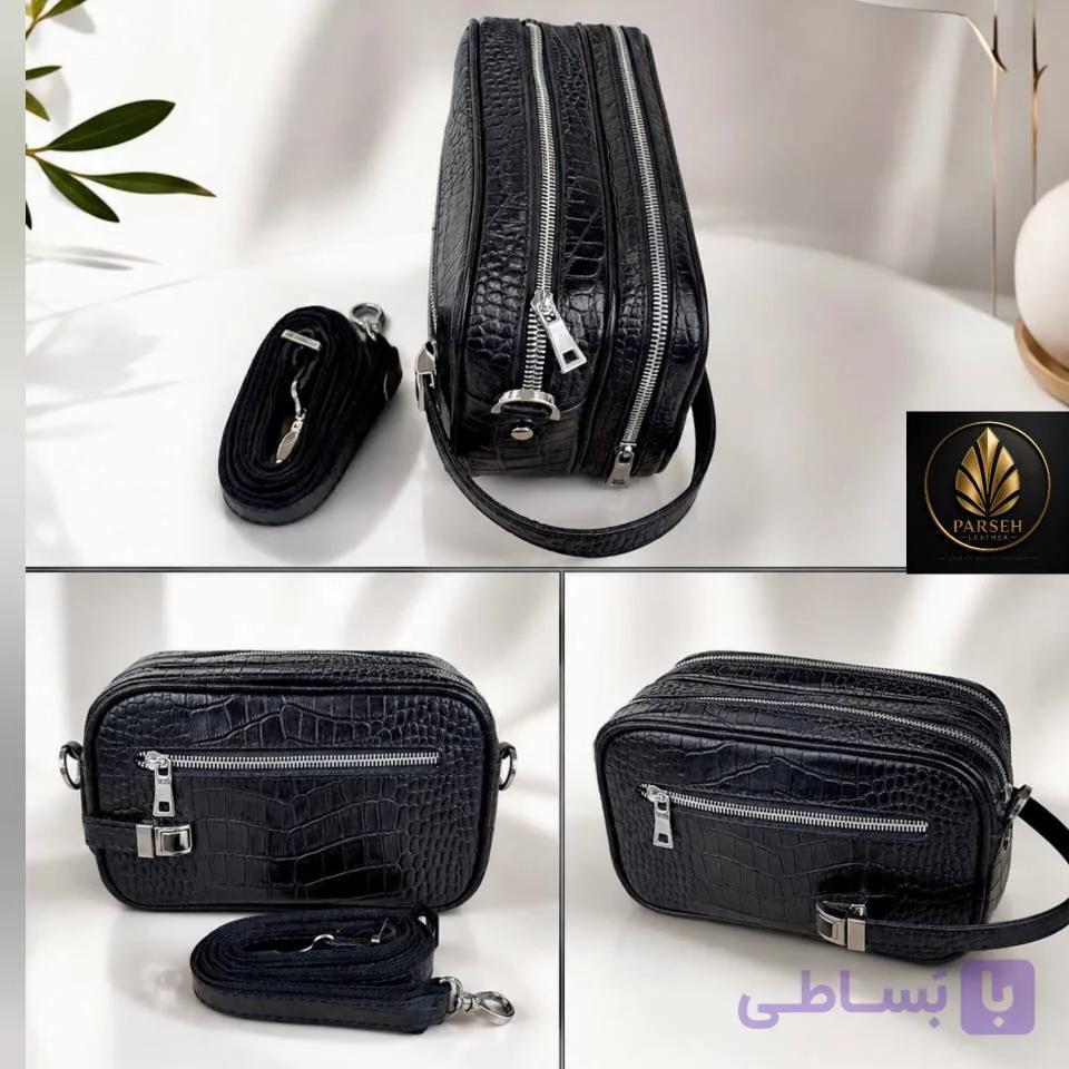 شوزبگ چرم طبیعی مردانه و زنانه چرم پارسه (کیف دوشی چرمی لوکس چندمحفظه‌ای) برند چرم پارسه مدل PL-K-45- مخصوص استایل های روزمره و اسپورت افراد اصیل و قدرتمند — تصویر 1